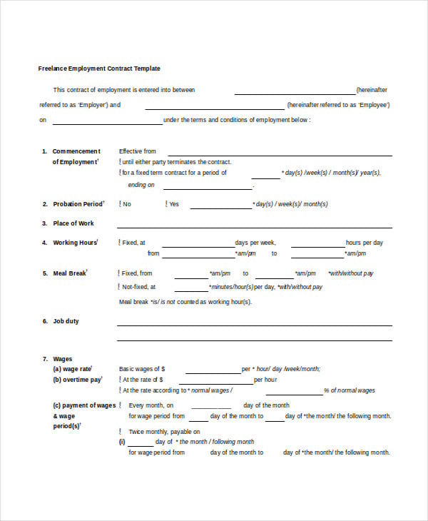 freelance employment contract template