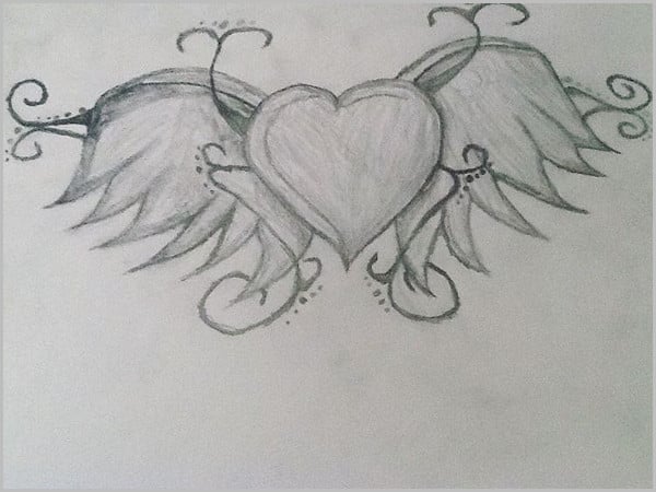 heart with wings drawing