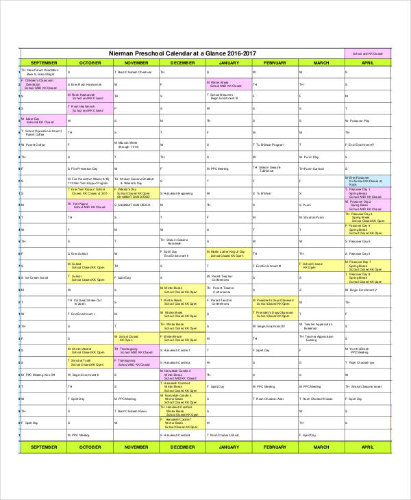 Preschool Calendar Template 10 Free PDF Word Format Download Free 