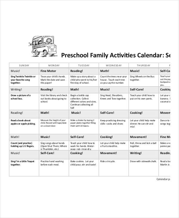 Preschool Calendar Template - 10+ Free PDF, Word Format Download