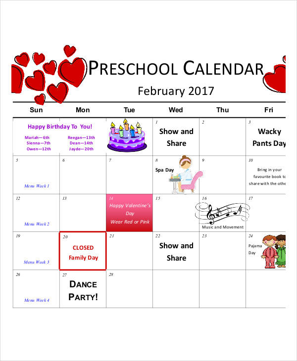Preschool Calendar Template 10 Free Pdf Word Format Download Free Premium Templates