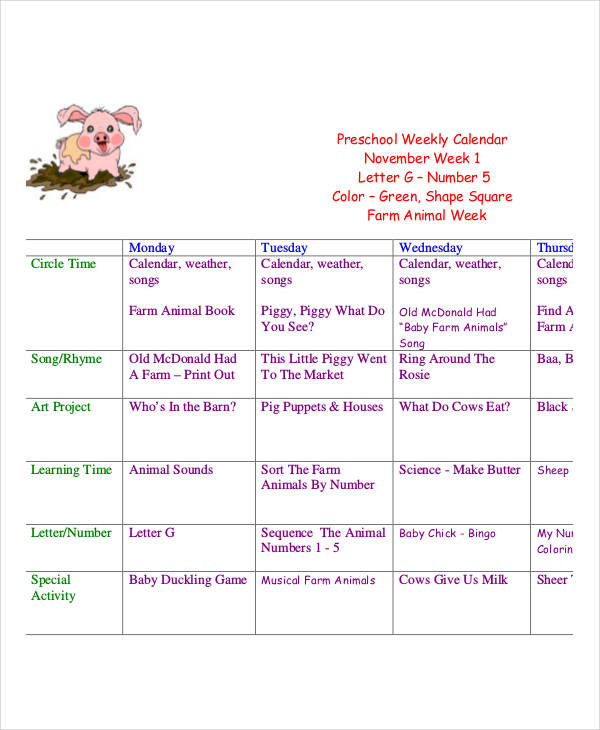 Preschool Calendar Template 10 Free PDF Word Format Download