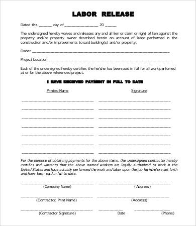 Lien Release Form - 8+ Free Word, PDF Documents Download