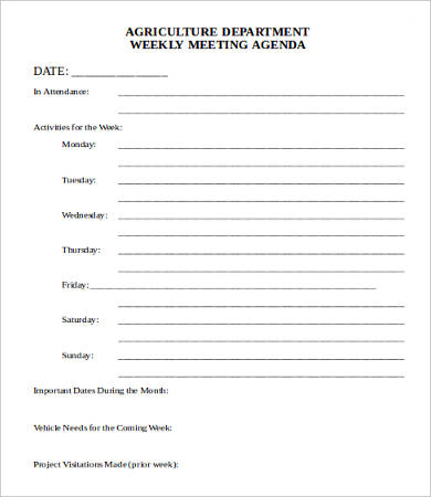 weekly department meeting agenda template