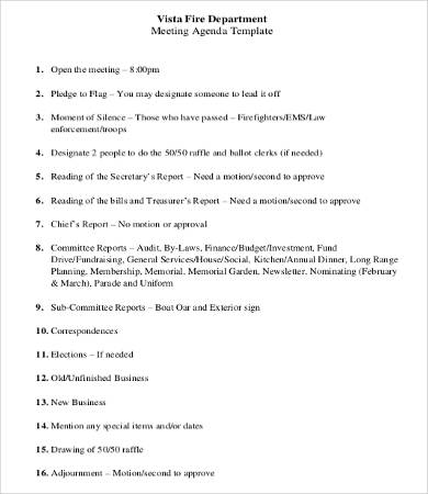 fire department meeting agenda template