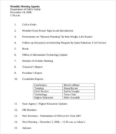 monthly department meeting agenda template