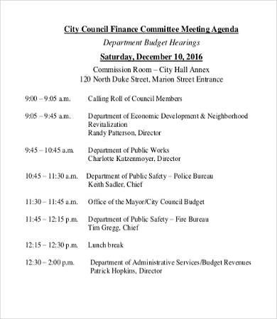 finance department meeting agenda template
