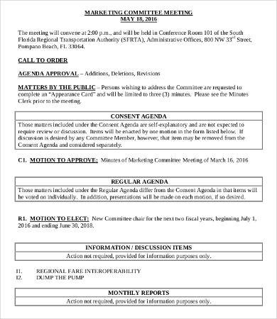 marketing department meeting agenda template