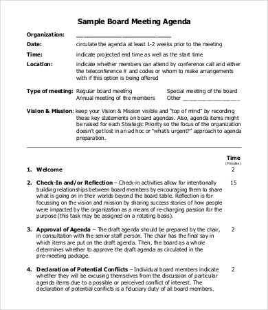 meeting board agenda template