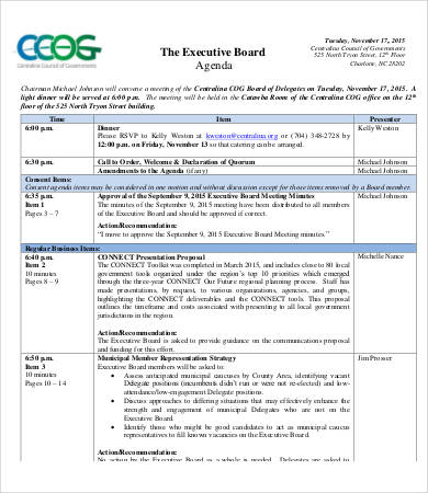executive board agenda template
