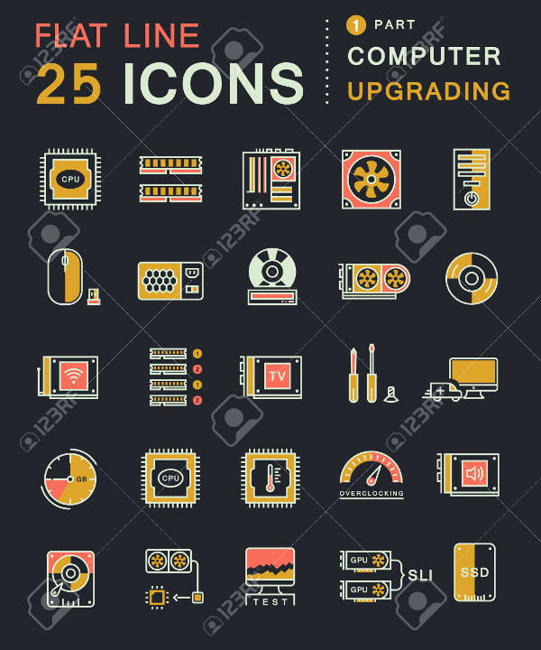 hardware vector line icons set