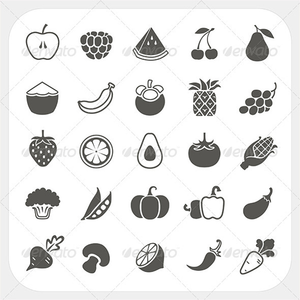 fruits and vegetable icons set