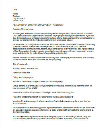 offer of employment letter