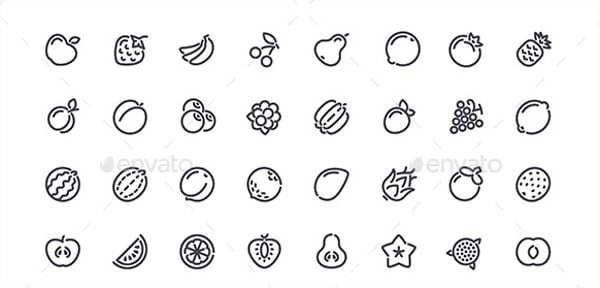 fruits line icons set