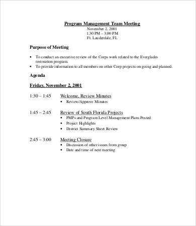 program management meeting agenda template