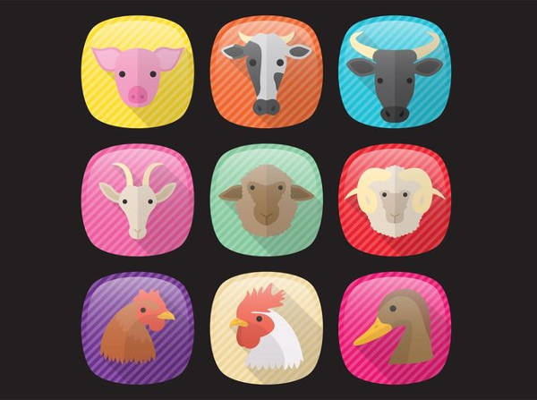 farm animal icons set
