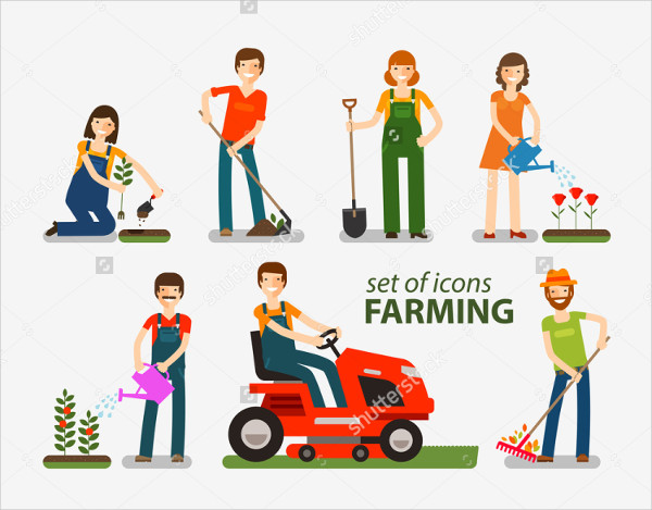 working farmers and gardening icons