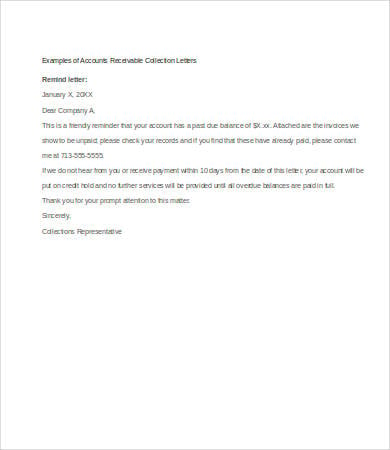 accounts receivable collection letter template