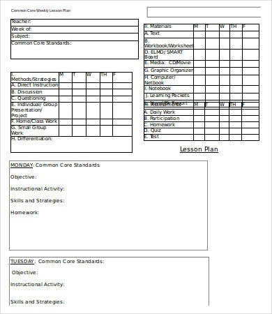 common-core-weekly-lesson-plan-template