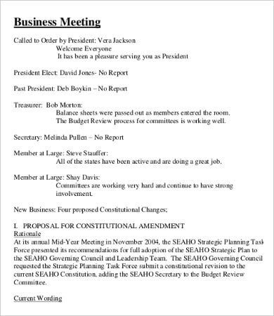 annual business meeting minutes template