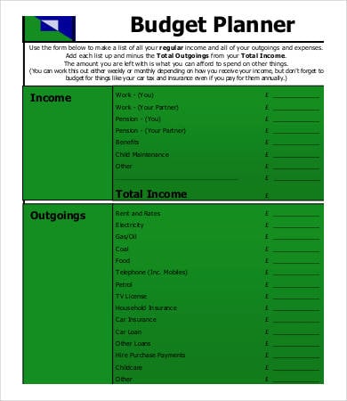 free blank budget planner