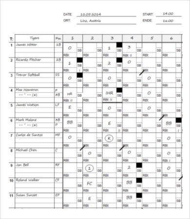 slow pitch softball score sheet template