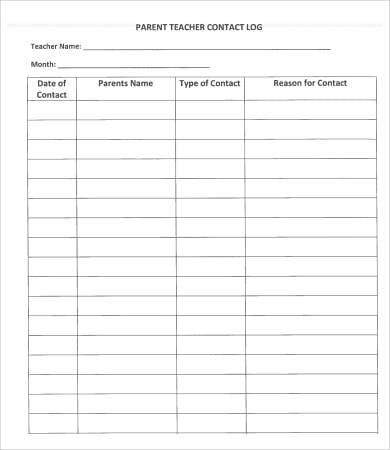 teacher parent contact log template