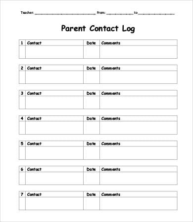 printable parent contact log