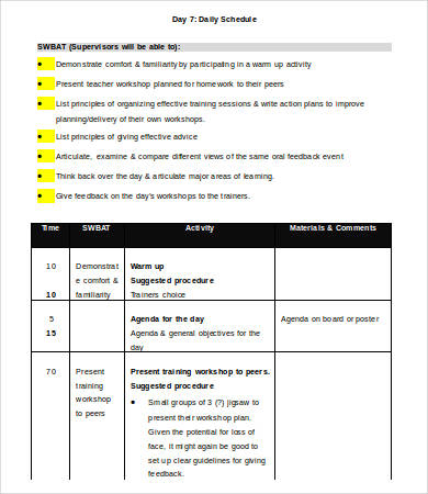 sample daily schedule template word