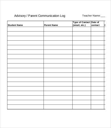 parent communication contact log template