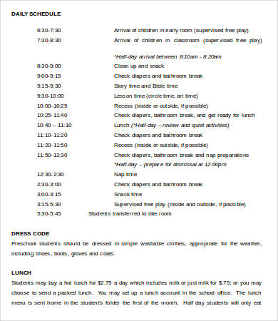 example daily schedule template word