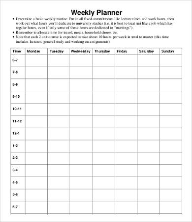 printable blank weekly planner