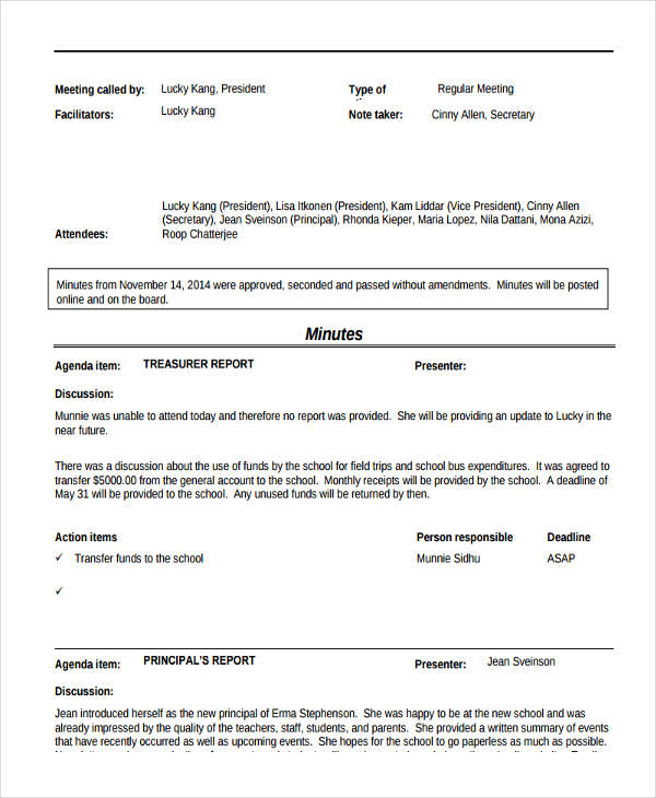 6+ Informal Meeting Minutes Template