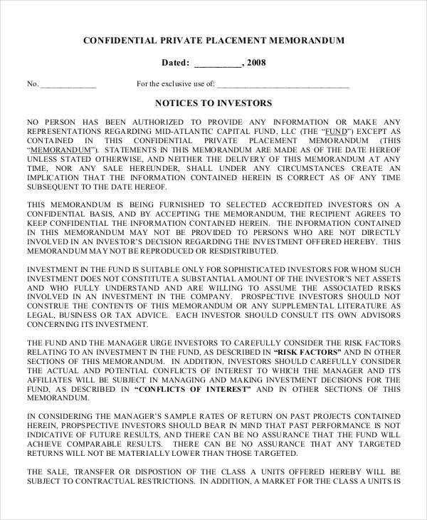 Private Placement Memorandum 12+ Free PDF Documents Download