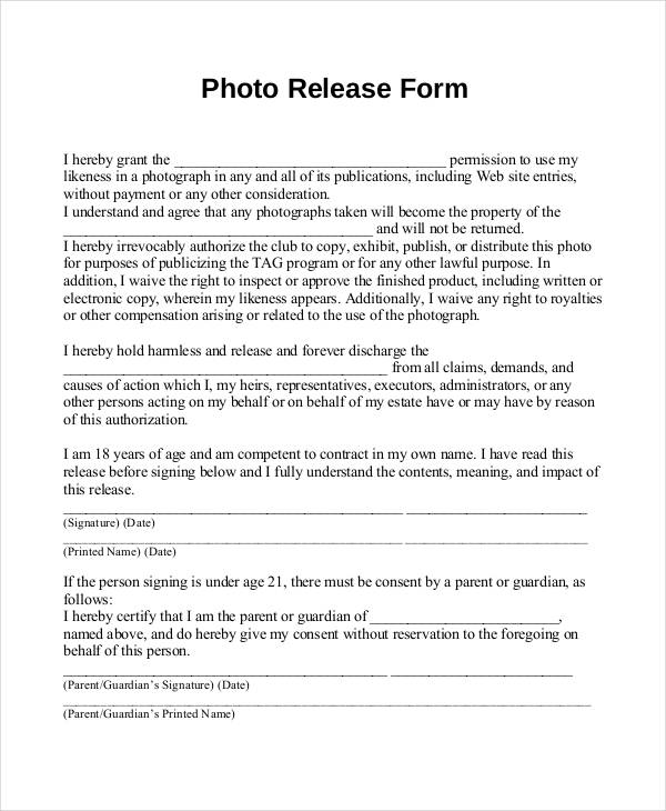 Photo Release Form Template 9 Free Pdf Documents Download