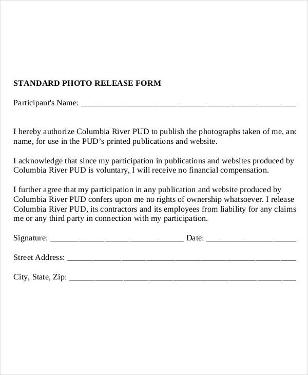 Photo Release Form Template 9 Free PDF Documents Download
