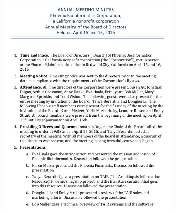 annual corporate meeting minutes template1