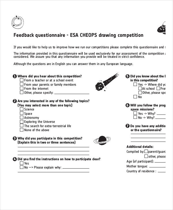 feedback questionnaire template