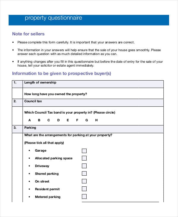 property questionnaire template