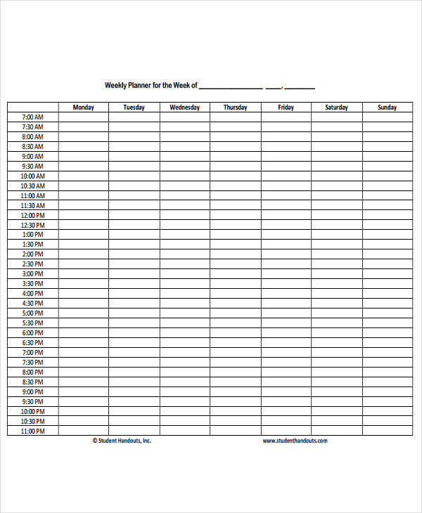 weekly planning calendar template