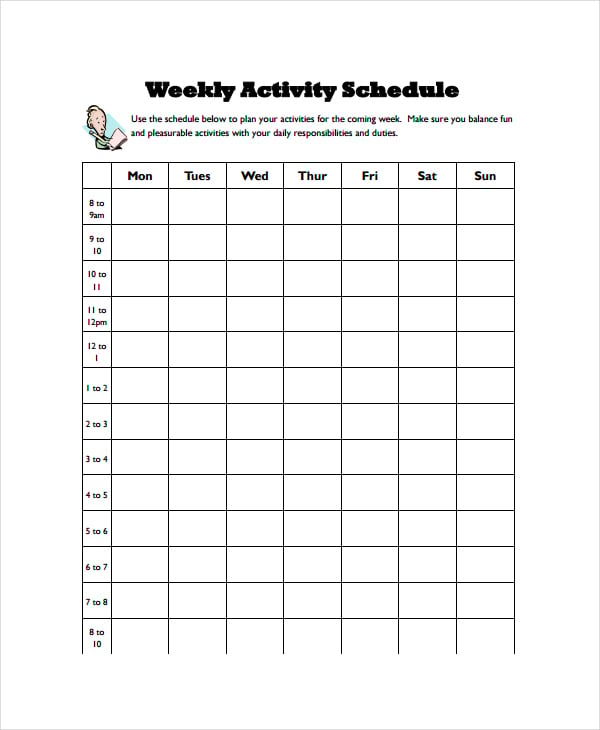 activity planning calendar template