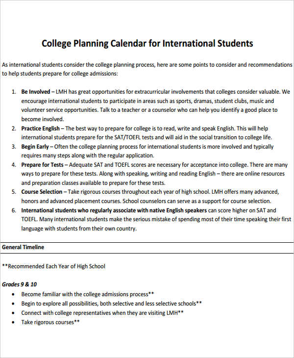 college planning calendar template