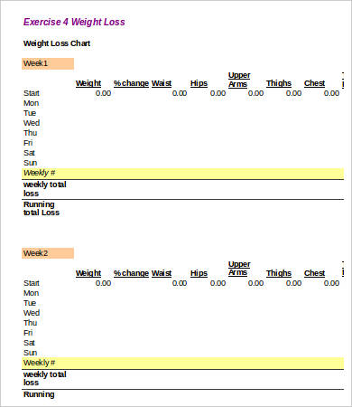 blank weight loss charts
