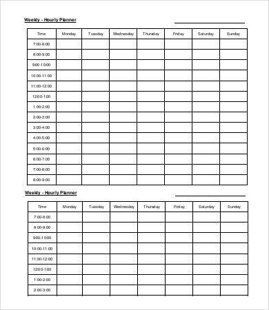 weekly hourly planner template