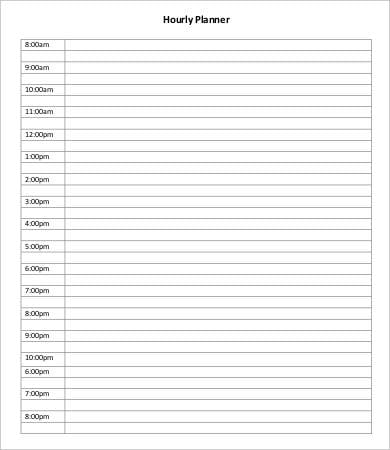 free printable hourly planner template