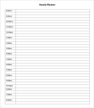 free printable hourly planner template