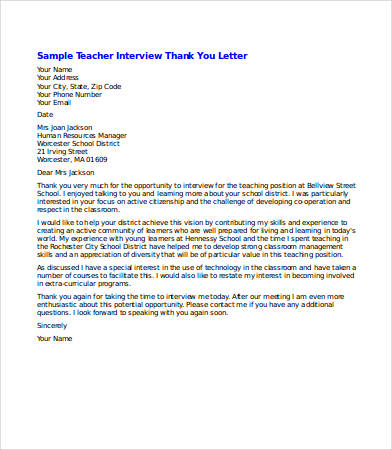 teacher interview thank you letter