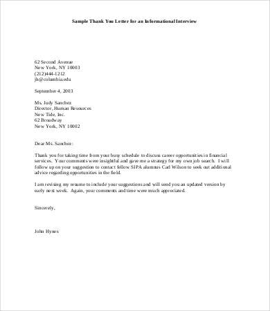 thank you letter after informational interview