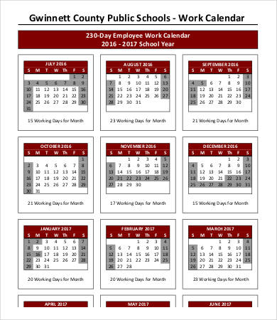 school work calendar template