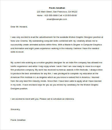 Graphic designer cover letter